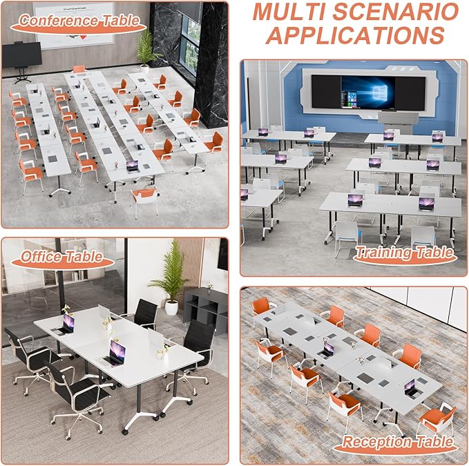 Conference Table Flip Top Mobile Conference Room Tables,Folding Conference Table with Wheels,Large Meeting Training Seminar Table Saving Space for Office Classroom(4A,55.1'')
