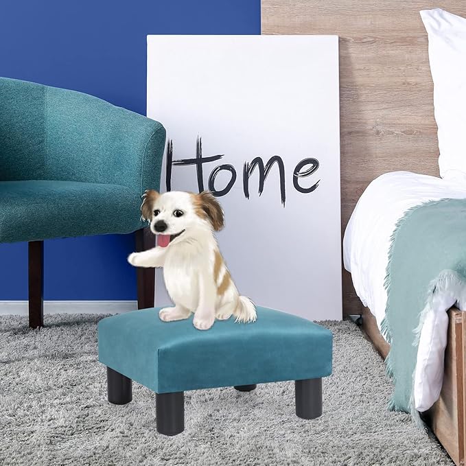 Joveco 15.7'' Small Footstool Ottoman Upholstered Soft Footrest with Non-Skid Plastic Legs, Foot Rest for Desk Couch Living Room Bedroom Office (Blue)