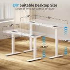 BIZUM Dual Motor Electric Standing Desk Frame with Memory Controller, Computer Memory Desk Adjustable Table Legs Up to 47.2" for Home Office, Reg White