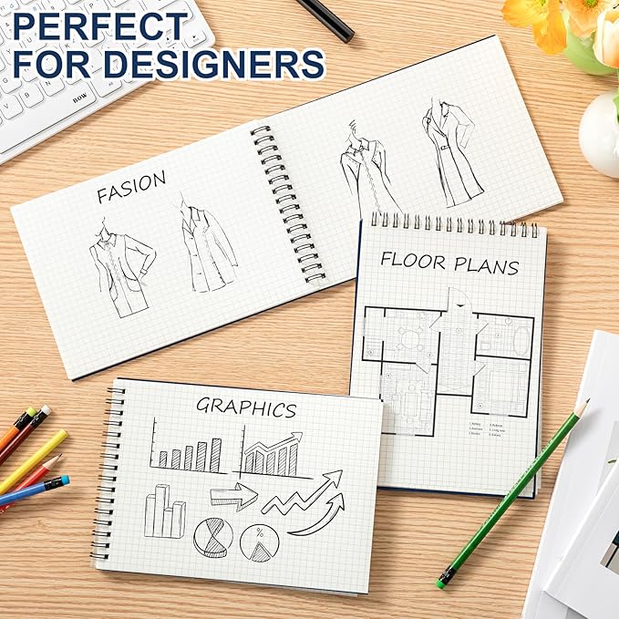 Engrowtic 6 Pack Graph Paper Spiral Notepad A5 Top Wirebound Notepad Grid Notebook Steno Pads Memo Notebook Grid Paper 140 Pages for Writing Sketching Drawing Office Supplies (Blue)