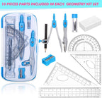 Zonon 24 Sets Math Geometry Kit Student 10 Pcs Shatterproof Storage Box Includes Compass, Rulers, Protractor, Eraser, Pencil Sharpener, Lead Refills, Pencil for Back to School Students Class Teacher