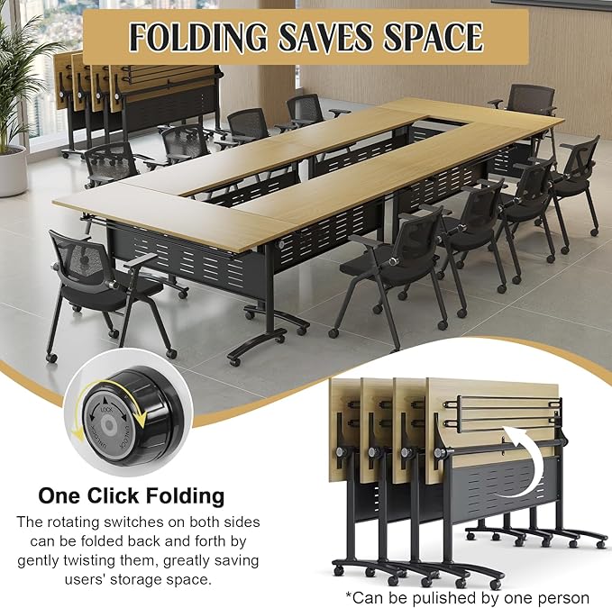 Conference Table,55.1''Folding Conference Room Table for 4-12 People,Mobile Flip Top MeetingTraining Table with Different Coulor and Styles for Offices, Classrooms,Meeting Room (8, E)