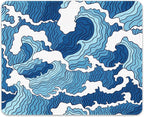Auhoahsil Mouse Pad, 12 x 10 in Japanese Style Wave Computer Mouse Pad for Desk, Premium-Textured Non-Slip Rubber Stitched Edges Waterproof Square Mouse Mat for Gaming Work Wireless Mice, Blue
