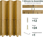 Cozy Castle Wood Room Divider, 6 Panels Folding Privacy Screen, 66.9'' Wall Divider, Barnwood Room Separator, Freestanding Partition, Temporary Wall for for Home Office Restaurant Decorative, Natural
