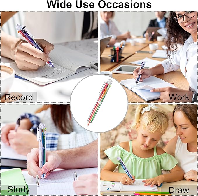 Aodaer 24 Pieces Multicolor Ballpoint Pens 0.5 mm 6 Colors Transparent Barrel Ballpoint Pen 6-in-1 Multicolor Retractable Ballpoint Pens for Office School Supplies Gifts