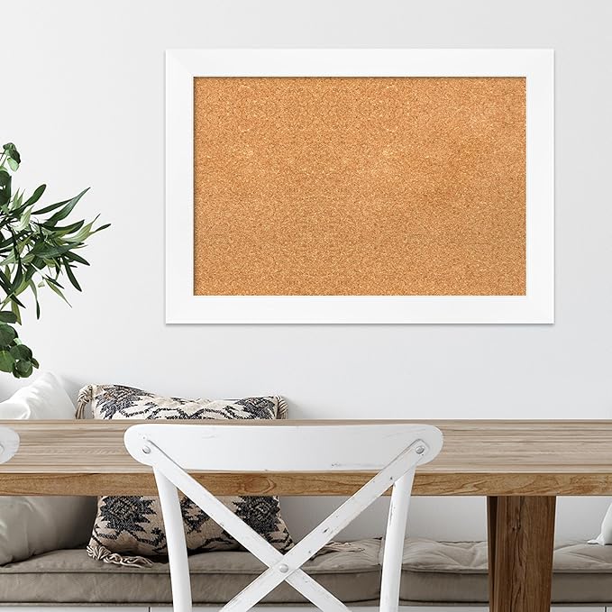 Amanti Art Natural Cork Board for Wall, 19x27 Vision Board with White Frame, Medium Corkboard Office Decor for Home Organization, Modern Corkboard Pinboard to Display Items for Home Organization in