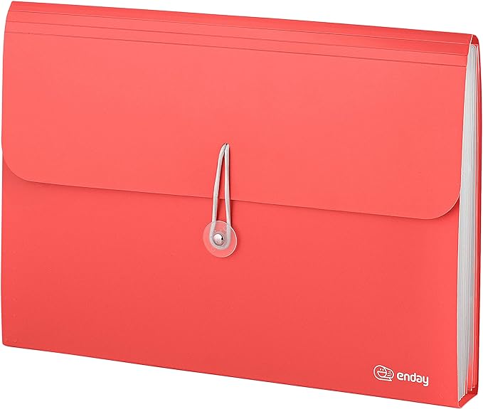 Accordion File Organizer Red, 7 Pocket Expanding File and Cover Folder with Labels, Plastic Portable Desktop Letter A4 Paper, Also Available in Purple, Green, Pink, Blue, Grey, 1 Pc – by Enday