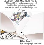 Bianyo Bleedproof Marker Paper Pad, A4(8.27"X11.69"), 50 Sheets/Pad, Pack of 2 Pads, 18 LB / 70 GSM, Glue-Bound, 100% Cotton, White, Ideal for Use with Markers and Ink Mediums