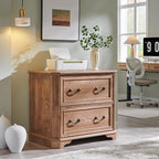 T4TREAM 34" Lateral File Cabinet with 2 Drawers, Farmhouse Filing Cabinet with 34" Wide Wooden Tabletop & Smooth Rails, Holds Letter/Legal, Hexagonal Design & Framed Drawer Fronts, Light Knotty Oak