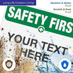 Custom Safety First Sign, OSHA Sign, 18x24 Inches, 3M EGP Reflective .080 Aluminum, Fade Resistant, Indoor/Outdoor Use, Made in USA