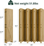 Cozy Castle Wood Room Divider, 8 Panels Folding Privacy Screen, 66.9'' Wall Divider, Barnwood Room Separator, Freestanding Partition, Temporary Wall for for Home Office Restaurant Decorative, Natural