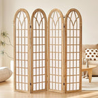 ALeesing Folding Room Divider Privacy Screen Freestanding 4-Panel Shoji Style Wooden Frame Decorative Partition Wall for Bedroom Office Apartment Natural
