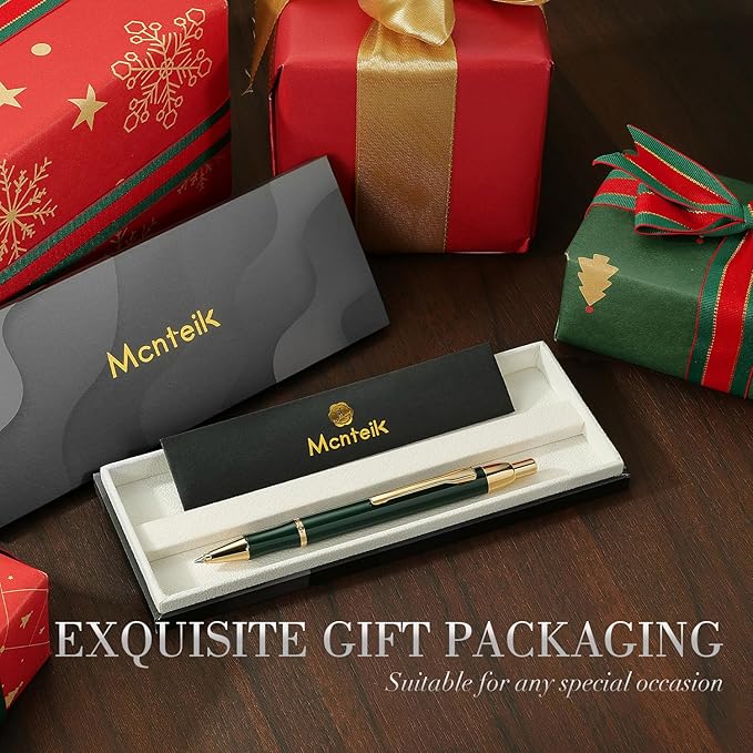 Green lacquer Gel Pen With 24K Gold Finish, Retractable, Gift Pen Set, Black Ink Refill, Professional, Elegant, Writing, Executive, Nice Fancy Designer Pens, Perfect for Men and Women