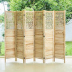 Svimi Folding Room Divider, 66.9 Inch 6 Panels Wood Carved Privacy Screens, Free Assembled Freestanding Portable Separation Wall for Home Office Bedroom (Natural)