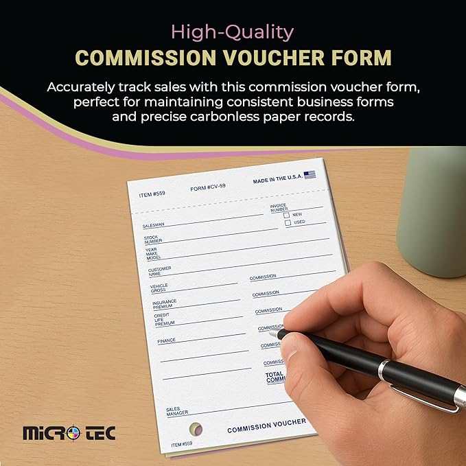 Commission Voucher Book CV-59-3 Part Carbonless Forms, Triplicate NCR Receipt Book, Snap-Out Pre-Punched with File Holes Commission Vouchers, Blue Ink, 4.25 x 5.625 Inch - Pack of 200