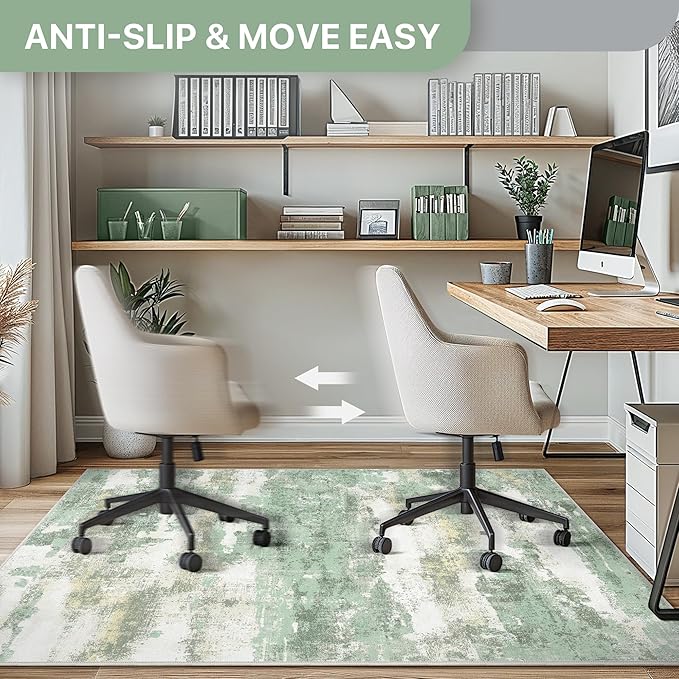 Office Chair Mat for Hardwood Tile Floor, Abstract 48"X 72" Desk Mats for Office Chair on Rolling Chairs Carpet, Desk Anti-Slip 1/5" Thick Rug for Computer Chair, Thin Low-Pile Floor Mat, Green