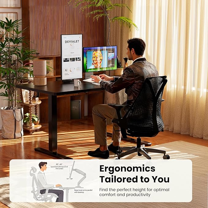 ErGear Height Adjustable Electric Standing Desk, 31.5 x 18.9 Inches Sit Stand up Desk, Memory Computer Home Office Desk with Two-Piece Desktop (Black)