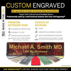 Custom Name Plate for Doors, with Choice of Mounting Holders for Walls, Doors, Cubicles, Hanging and More - Personalized Rustico Granite Plastic Gold Letters - USA Made 2x6 - S7