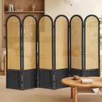 Asnefeli Room Divider 4 Panels, Folding Privacy Screen, Foldable Wood Rattan Room Divider Panel, Portable Partition Screen, Wall Divider for Room Separation Bedroom Home Office Garden Terrace (Black)