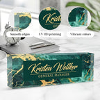 Custom Office Name Plate for Desk, Desk Name Plate Personalized, Personalized Gifts for Women, Appreciation Gifts for Employee Coworkers Boss Teacher, Office Accessories (Green gilding)