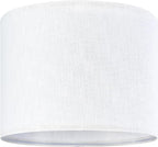 Set of 2 Pure White Linen Drum Lamp Shade 13" Top x 13" Bottom x 10" High (Spider) Contemporary Lamp Shades for Table Lamps & Bedside Lamps Replacement Lampshade - GO&SO - Assembly is Required