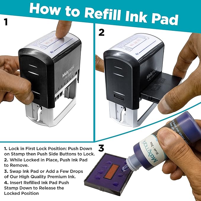 MaxMark Large Self-Inking Rubber Date Office Stamp with Scanned Phrase & Date - Blue/Red Ink, 12-Year Band - Style 5
