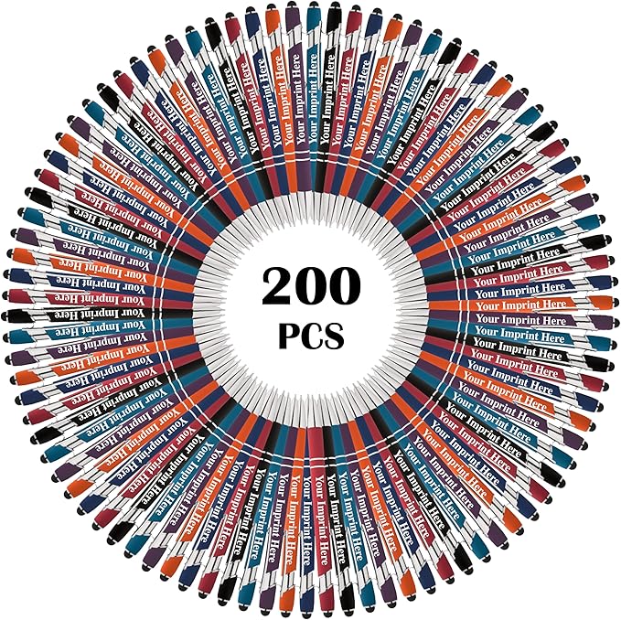 Up to 500 Pcs Custom Pens Bulk | Rainbow of Colors | Soft-Touch Metal Black Ink Personalized with Name or Message (Assorted, 200 pcs)