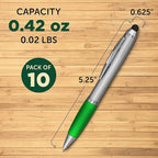 DISCOUNT PROMOS Stylus Ballpoint Pens Set of 10, Bulk Pack - Black Ink, Great for Office, School, Business, Tradeshows, Events - Green