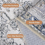 GENIMO 2'6"x10 Runner Rugs for Hallway, Machine Washable Non Slip Vintage Retro Rugs, Low Pile Lightweight Thin Print Rug for enrtyway, Corridor, Home Office, Kitchen, Khaki Blue