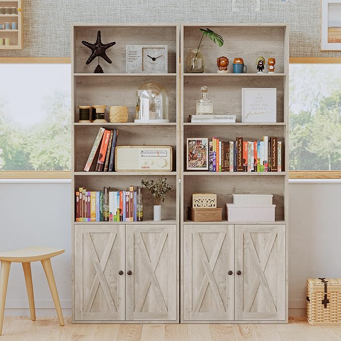 IRONCK Industrial Bookshelves and Bookcases with Doors Floor Standing 6 Shelf Display Storage Shelves 70 in Tall Bookcase for Home Office, Living Room