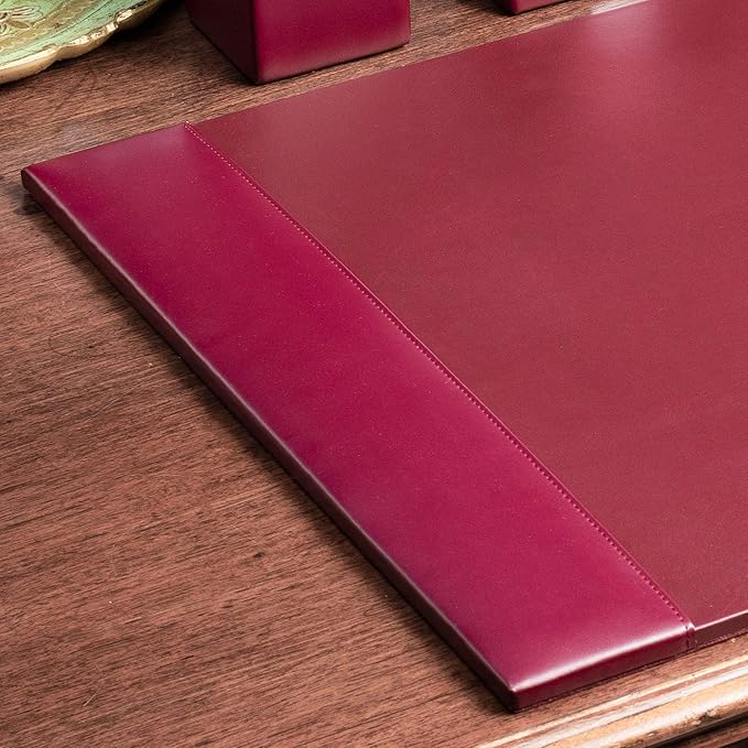 DACASSO Bonded Leather Desk Pad with Side Rails - Luxury Leather Desk Blotter for Writing - Padded Executive Desk Surface Protector - ( Burgundy, 30” x 18”)