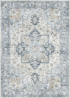 GENIMO 5x7 Area Rugs for Living Room, Machine Washable Rug, Non Slip Vintage Rugs, Low Pile Lightweight Chenille Print Indoor Rug for Bedroom, Dining Room, Home Office, Blue