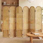 Asnefeli 6 Panels Room Divider, Folding Privacy Screen, Foldable Wood Rattan Room Divider Panel, Portable Partition Screen Wall Divider for Room Separation Bedroom Home Office Garden Terrace (Natural)