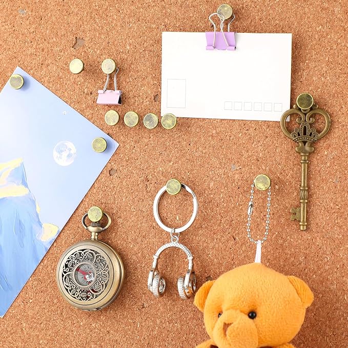 30 Pieces Push Pins, Metal Thumb Tacks for Picture Photo Hanging, Wall Pins for Board Posters Bulletin Maps, Wall Tack for Office Home Decorative(Bronze)