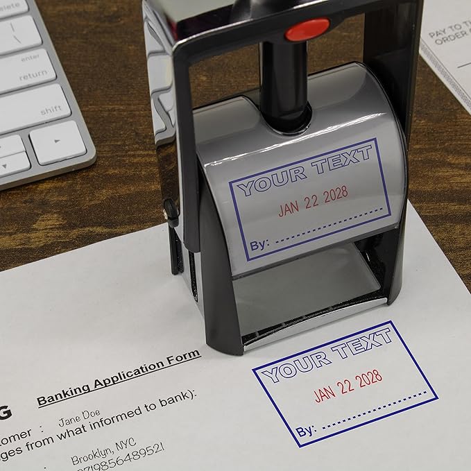 MaxMark Heavy Duty Self Inking Date Stamp with Phrase Approved - Black Ink