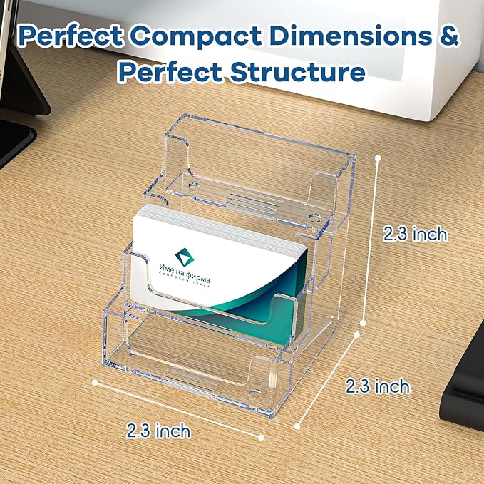 Acrylic Business Card Holder for Desk, Clear Plastic Business Card Stand with 4 Tier, Multiple Business Display Holder for Exhibition, Office and Hotel, 2 Pack