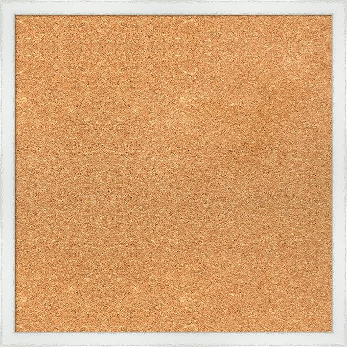 Amanti Art Natural Cork Board for Wall, 19x19 Vision Board with White Frame, Small Corkboard Office Decor for Home Organization, Country Rustic Corkboard Pinboard to Display Items for Home