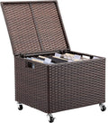 BIRDROCK HOME Rolling File Box - Storage Cabinet with Wheels - Weatherproof Rattan-Style Resin Deck Chest for Garden, Home Office - Organize Cushions, Toys, and Accessories - Storage Box - Espresso