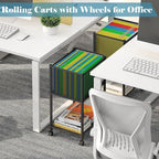 Sbanmao Letter/Legal Rolling File Cart, Narrow Mobile File Cabinet with Wheels Hanging Files, Metal Hanging File Folder Cart File Organizer Under Desk Storage for Home Office, Black