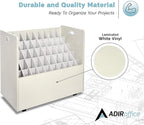 AdirOffice Adir Blue Print Storage Organizer - Mobile Roll File Cart, Construction Plan Holders, Blueprint Cabinet with Wheels, Roll Files Storage for Office and Home (50 Slots, White)