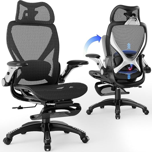 ELABEST X100 Ergonomic Office Chair with Footrest, Big and Tall Home Desk Chair with 5D Flip-Up Arms, Adjustable 3D Lumbar Support,High Back Rolling Computer Chair, Swivel Mesh Chairs (Midnight Mist)