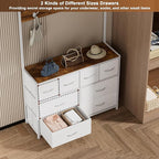 YKVIQBY 8 Drawer Dresser with 6 Double Hooks, 68.9" Tall Closet Organizer and Storage, Fabric Dresser for Bedroom, Nursery, Closet, Space-Saving Freestanding Storage Cabinet (White)