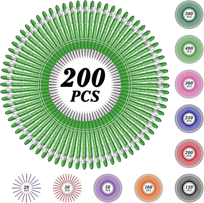 Max 500 Pcs Personalized Pens Bulk, Custom Pens with Free Engraving, Customized Stylus Tip Ballpoint Pen with Your Name Massage Text for School Office Business Graduation Anniversaries-200 Packs