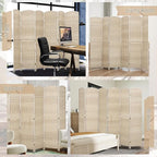 HOMCOM 6 Panel Room Divider, 6' Tall Folding Privacy Screen, Hand-Woven Freestanding Wall Partition for Home Office, Bedroom, Washed Oak