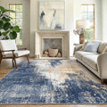 GENIMO Washable Area Rugs for Living Room, 8x10 Modern Non Slip Rugs, Low Pile Lightweight Soft Print Rug for Bedroom, Dining Room, Home Office, Washed Navy Blue