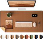 Aothia Double-Sided Desk Pad, Leather Desk Mat, Eco Cork Desk Pad Protector, Large Mouse Pad, Waterproof Desk Blotter Protector for Office/Home (25.6"x13.7", Brown)