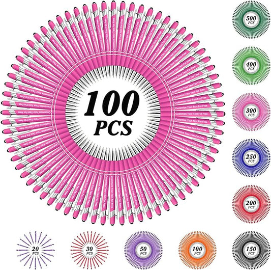 Max 500 Pcs Personalized Pens Bulk, Custom Pens with Free Engraving, Customized Stylus Tip Ballpoint Pen with Your Name Massage Text for School Office Business Graduation Anniversaries-100 Packs