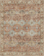 GENIMO 8x10 Area Rugs for Living Room, Machine Washable Non Slip Rugs, Low Pile Lightweight Print Rug for Bedroom, Dining Room, Home Office, Vintage Brick Red