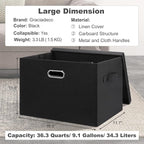 Graciadeco Large 17" 36 Quart Collapsible Stackable Storage Bins with Lids, 3 Packs Black Linen Fabric Closet Boxes with Lids, Storage Cube Baskets Container Organizers for Bedroom Office(17 x12 x11)