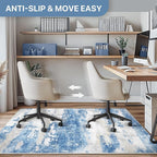 Office Chair Mat for Hardwood Tile Floor, Abstract 36"X 48" Desk Mats for Office Chair on Rolling Chairs Carpet, Desk Anti-Slip 1/5" Thick Rug for Computer Chair, Thin Low-Pile Floor Mat, Blue Cream